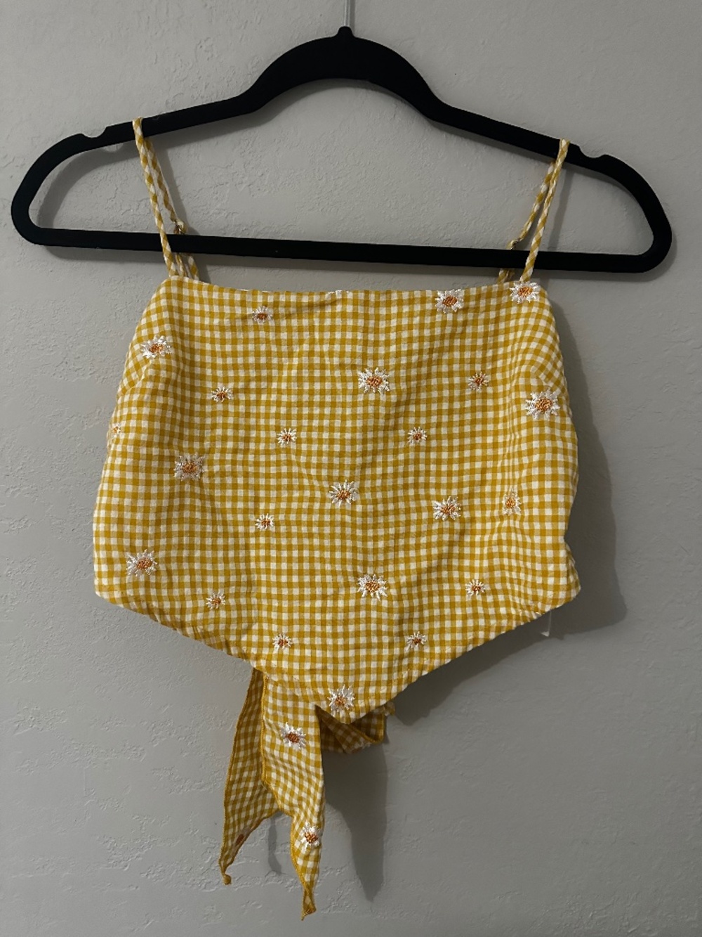 Kirious yellow gingham and daisy tie top